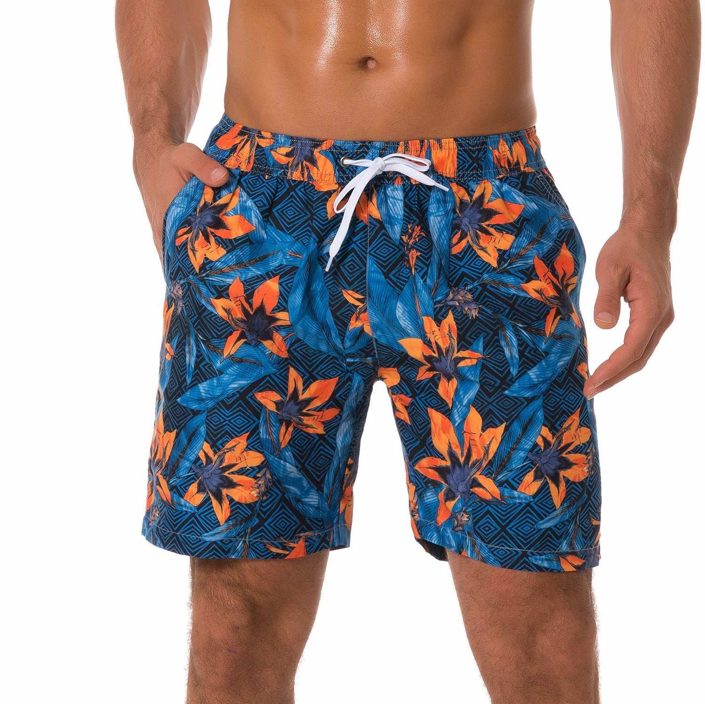 Multi-pocket Floral-lined Beach Shorts Outdoor Shorts - globaltradeleader