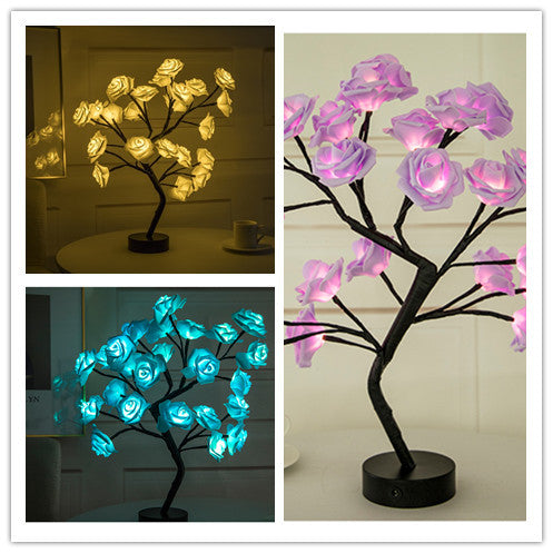 Rose Flower Lamp USB Battery Operated LED Table Lamp Bonsai Tree Night Lights Garland Bedroom Decoration Lights Home Decor - globaltradeleader