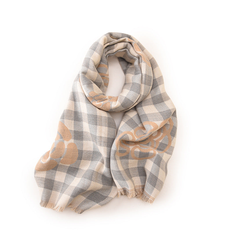 High-grade Cold Protection In Autumn And Winter Thermal Plaid Scarf Printed Tassel Mid-length Shawl - globaltradeleader