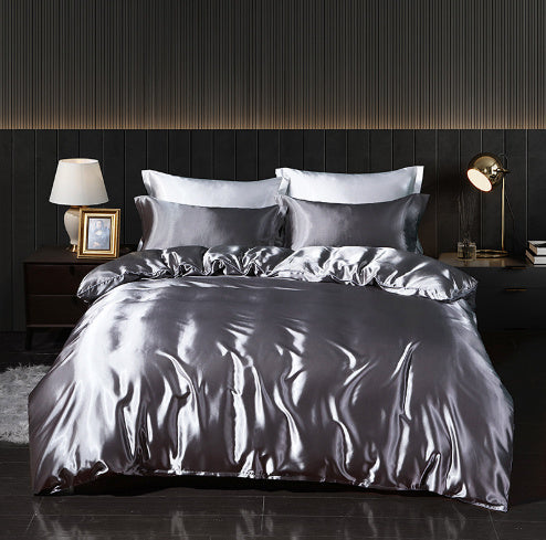 Solid Color Double-sided Silk Four-piece Set Silkworm Silk Satin Bed Sheet Quilt Cover - globaltradeleader