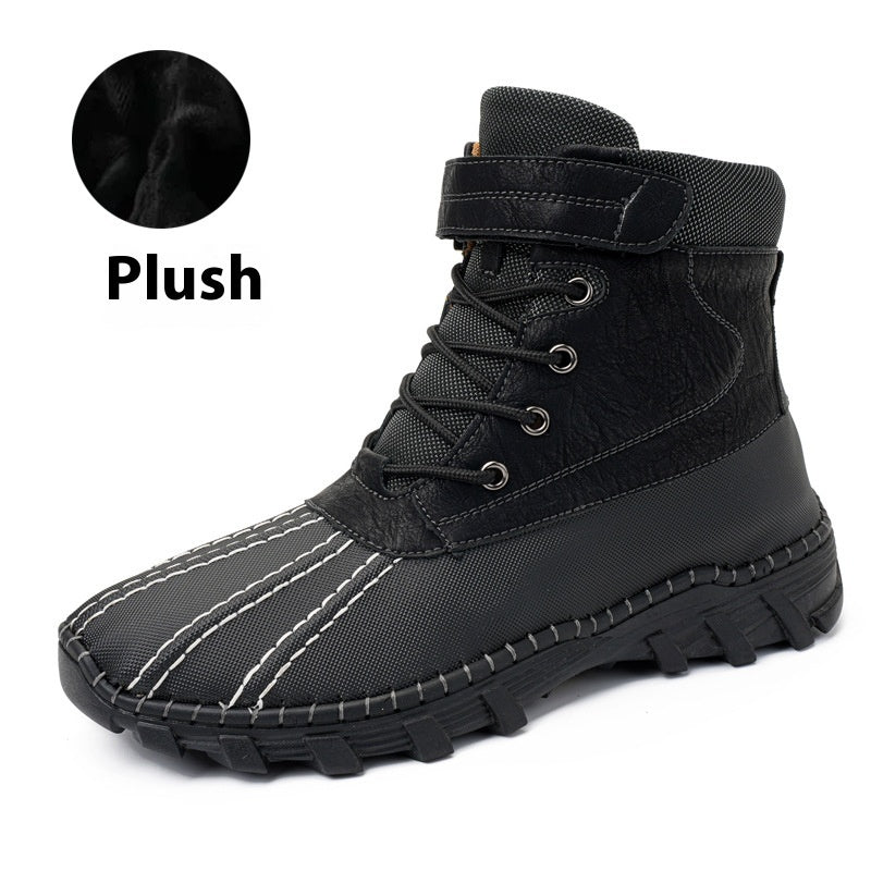 Winter Fleece Lace-up Snow Boots For Men Women Waterproof And Anti-slip Outdoor Work Boot Fashion Warm Mid-tube Cotton Shoes Men - globaltradeleader