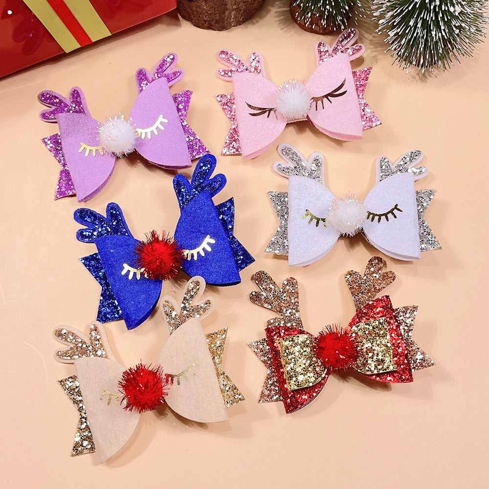 Children's Christmas Antlers Bow Decorative Hair Clip