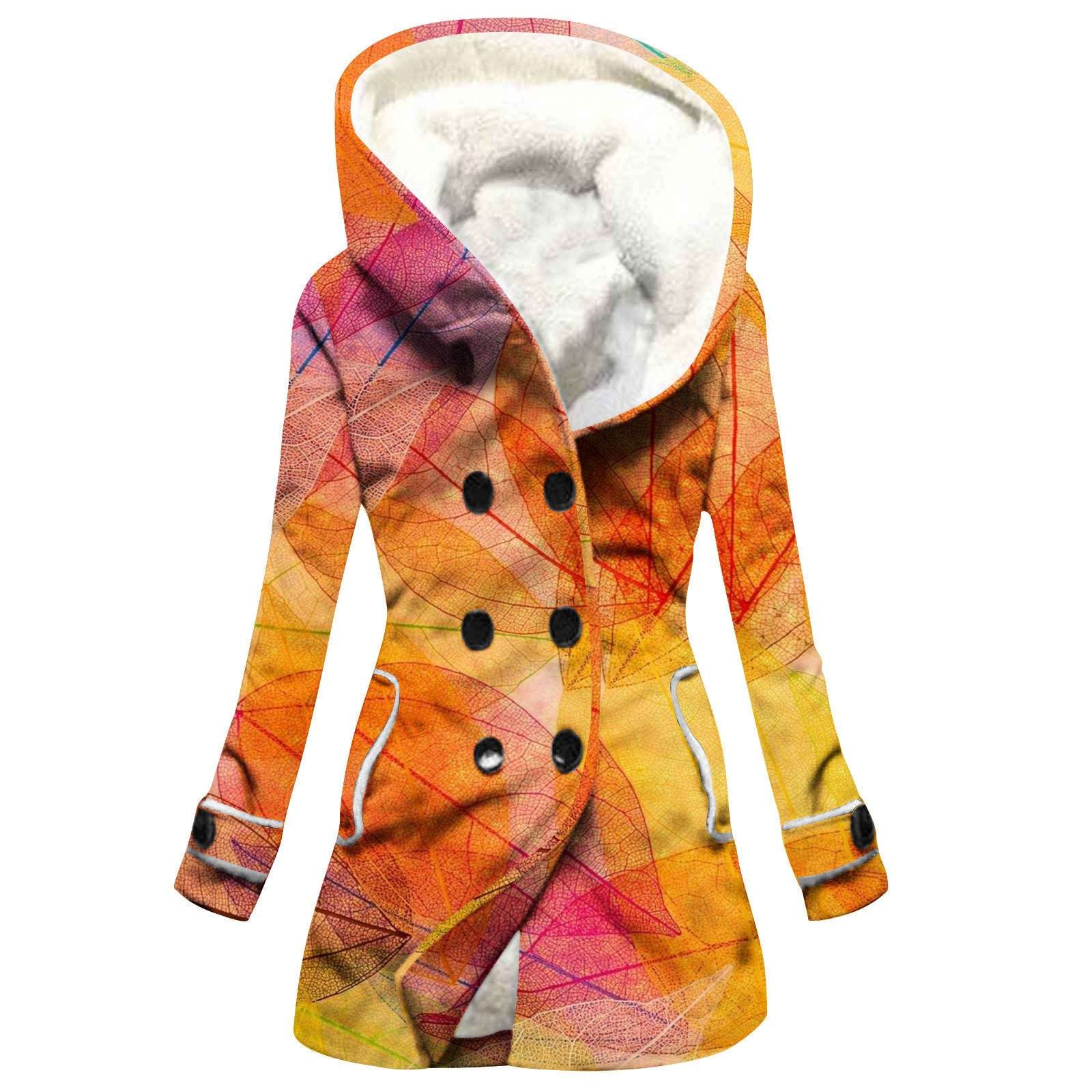 Women's Windbreaker Winter Thickened Imitation Lamb Stitching Floral Hooded - globaltradeleader