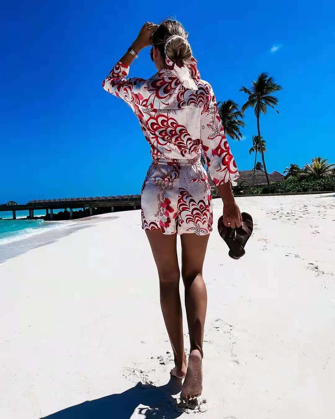 Printed Long-sleeved Shirt Shorts - globaltradeleader