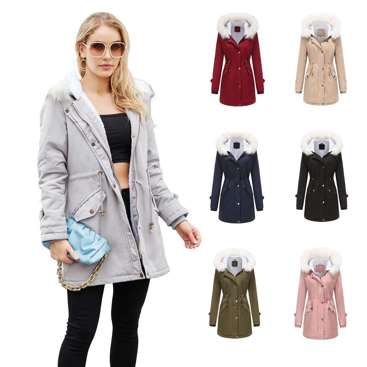 Women's Fashion Detachable Fur Collar Cotton Coat Velvet Coat Cotton-padded Jacket - globaltradeleader