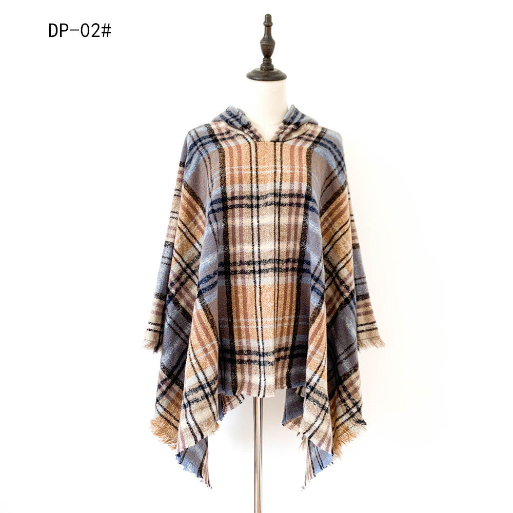 Spring Autumn And Winter Plaid Ribbon Cap Cape And Shawl