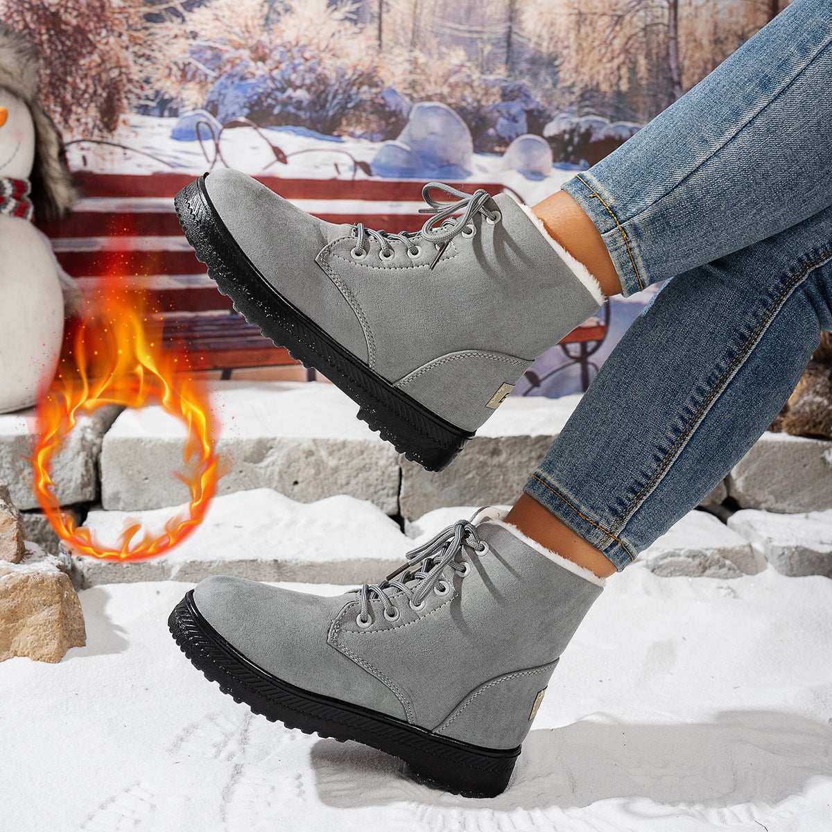 Women's Lightweight Non-slip Lace-up Thickened Warm Snow Boots - globaltradeleader