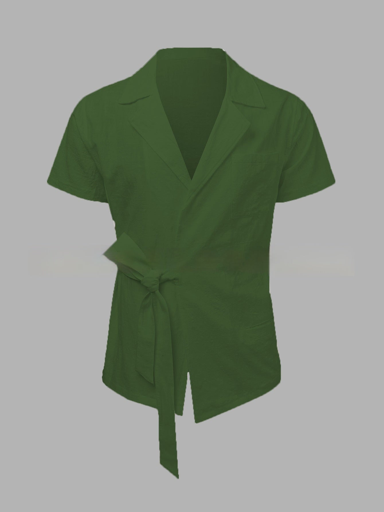 Summer Men's Solid Color Cotton And Linen Suit Lapel Tied Short Sleeve Shirt - globaltradeleader