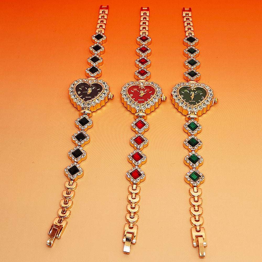 Fashion Love Shape Bracelet Watch Set Diamond Colored Heart Quartz Watch Women's Fashion Jewelry Set Valentine's Day Gift - globaltradeleader