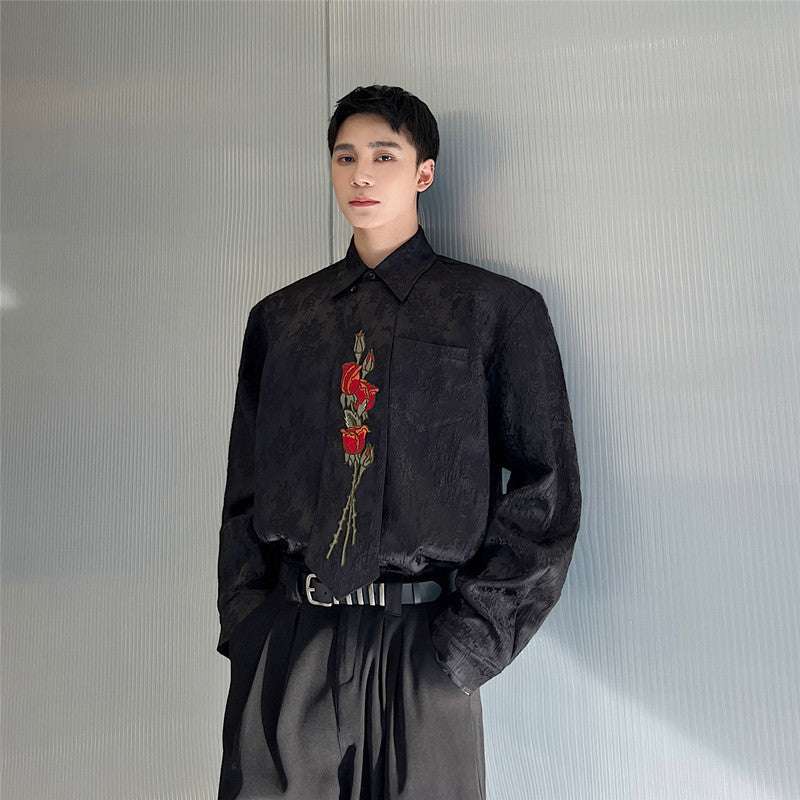 Embroidered Rose Tie Ombre Shirt