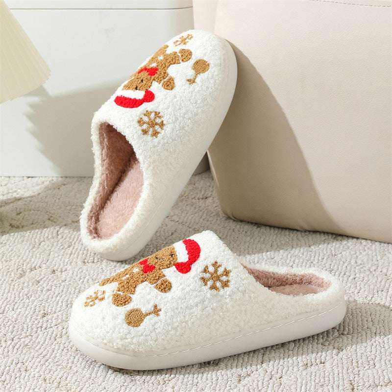 Christmas Snowflake Gingerbread Slippers Winter Indoor Non-slip Floor Bedroom Fuzzy House Shoes For Women Home Slippers - globaltradeleader