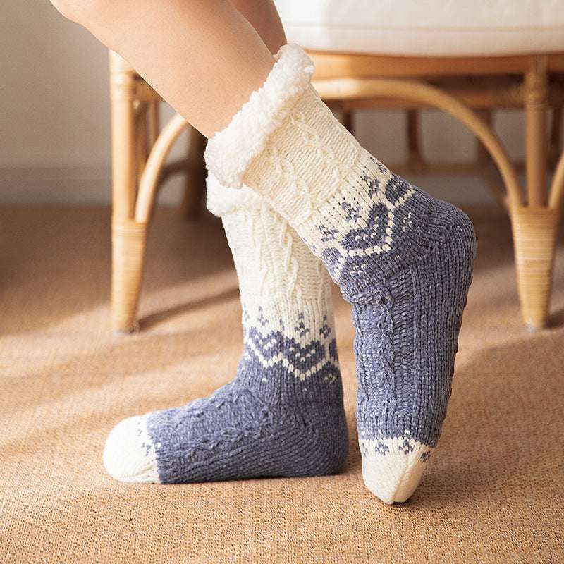Love Knitted Plush Floor Socks Winter Warm Non-slip Carpet Socks Christmas Home Women - globaltradeleader