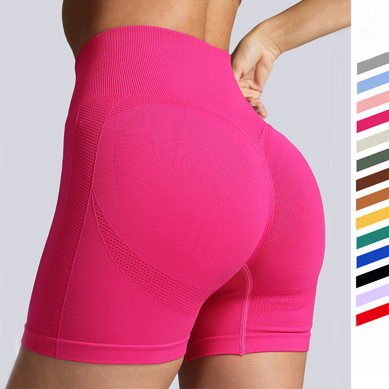 Seamless Yoga Shorts Women Solid Color High Waist Hip-lifting Fitness Pants Running Sweatpants - globaltradeleader