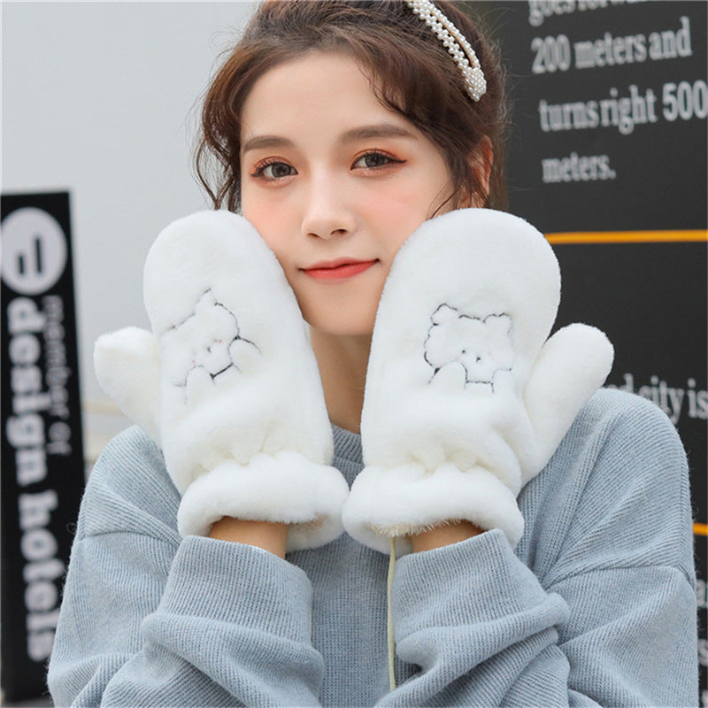 Winter Warm Cartoon Bear Cold Protection Fleece Thick Cotton Wool Gloves