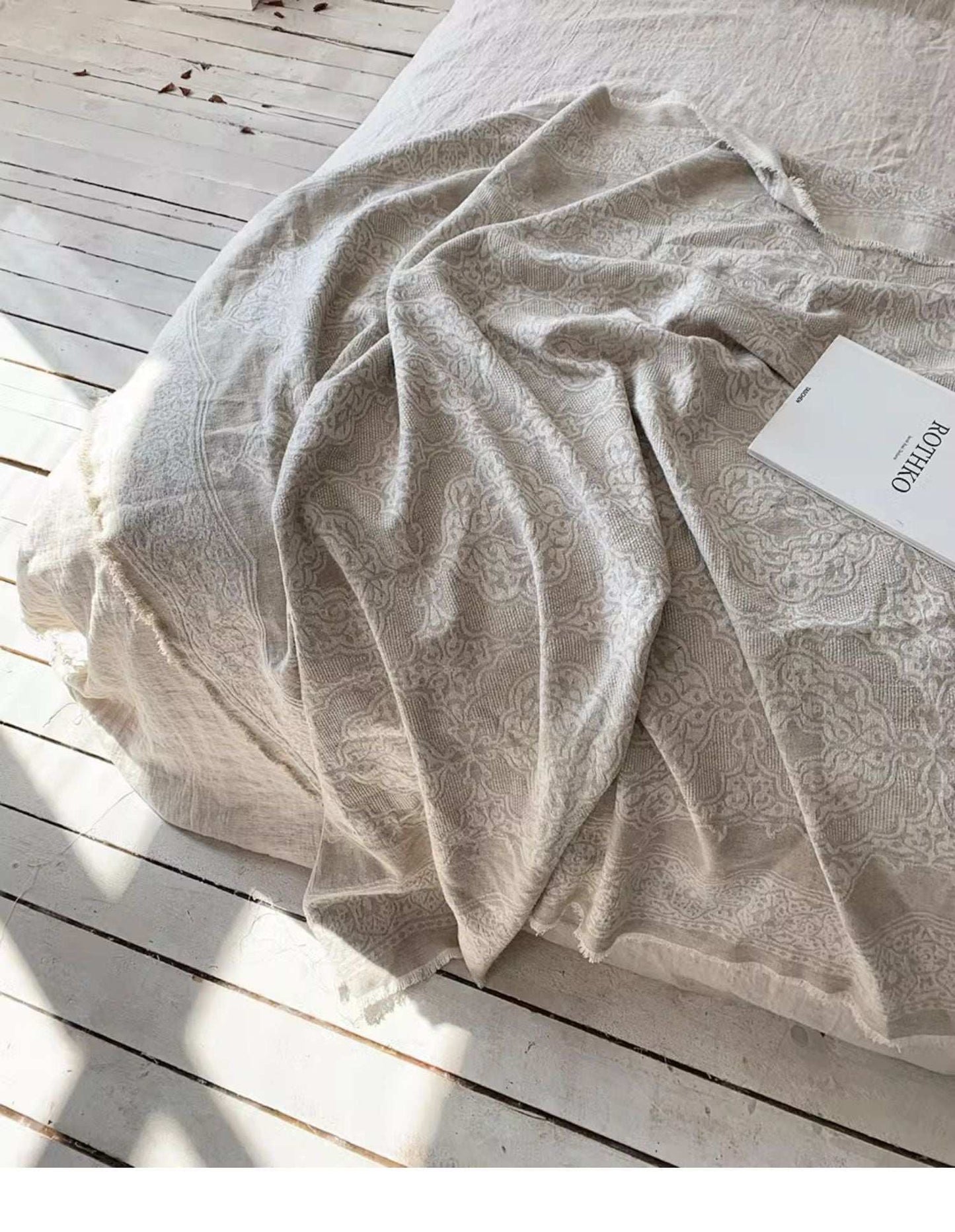 Jacquard Linen Cotton Bamboo Fiber Burrs Tassels Cover Blanket Sofa Tablecloth