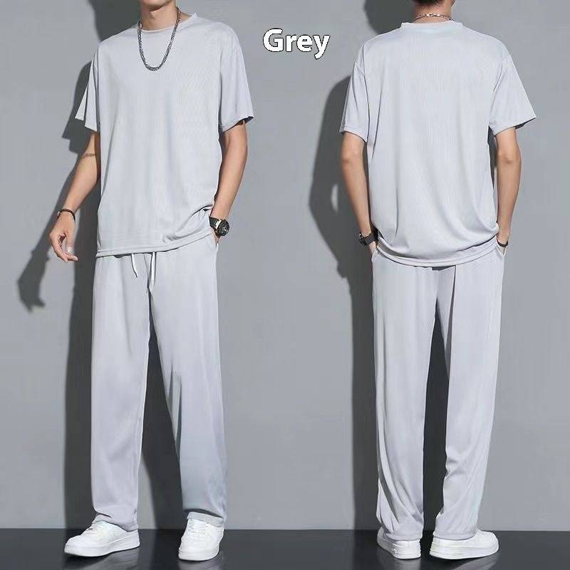 Quick-drying Ice Silk Breathable Suit Men's Short-sleeved T-shirt Trousers Sports Two-piece Set - globaltradeleader