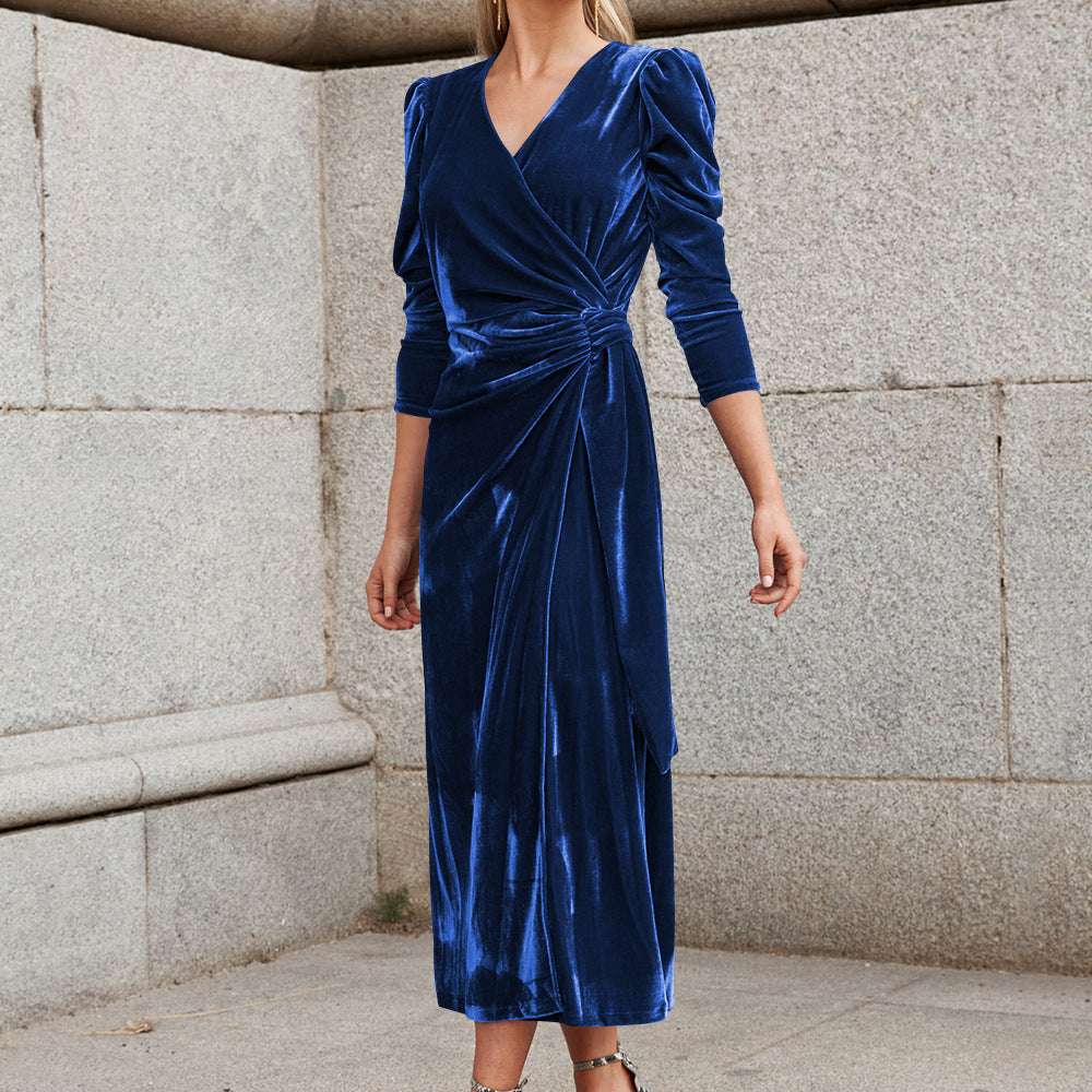 Gold Velvet High Sense Dress Elegant Temperament - globaltradeleader