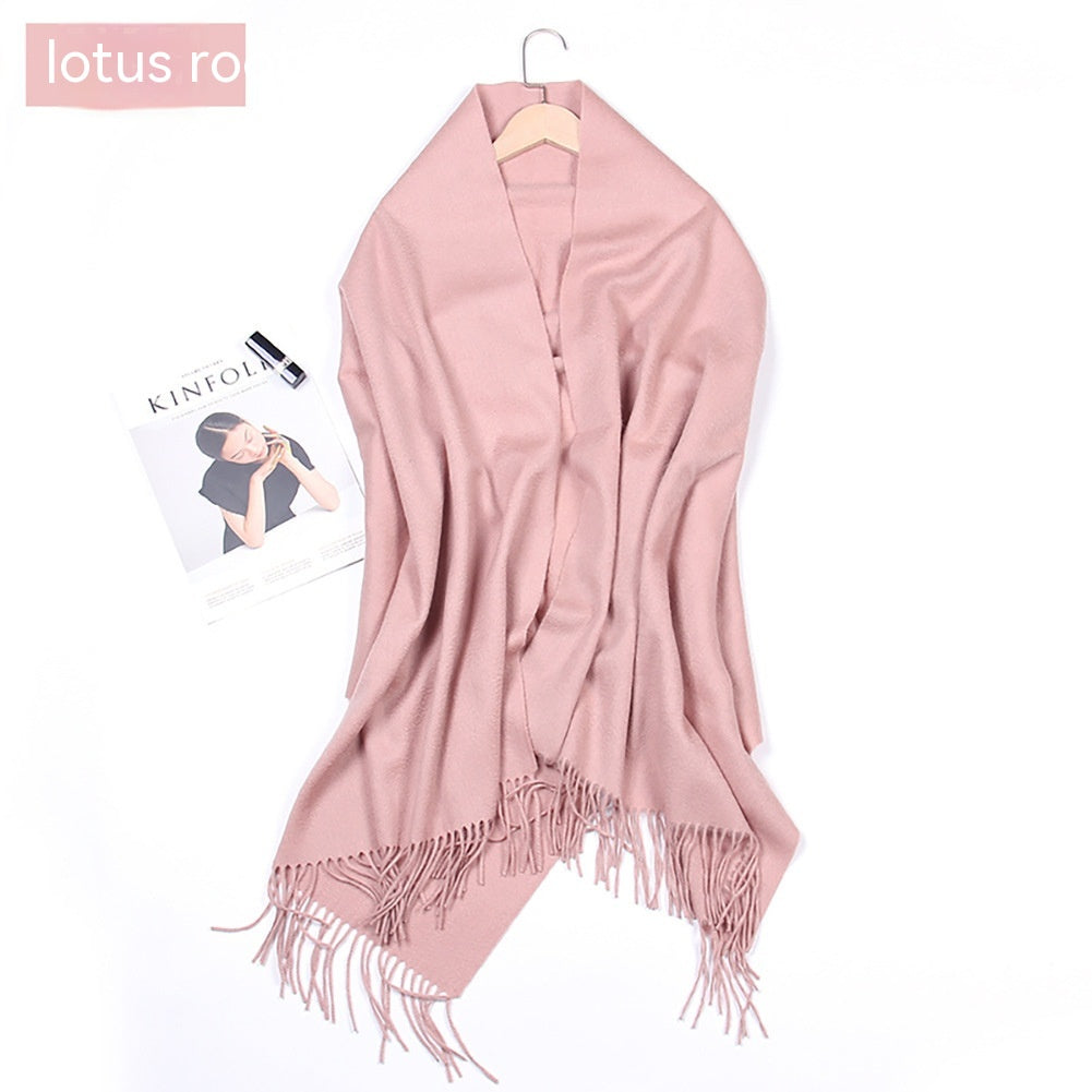 Women's Solid Color Lambswool Fringe Bib