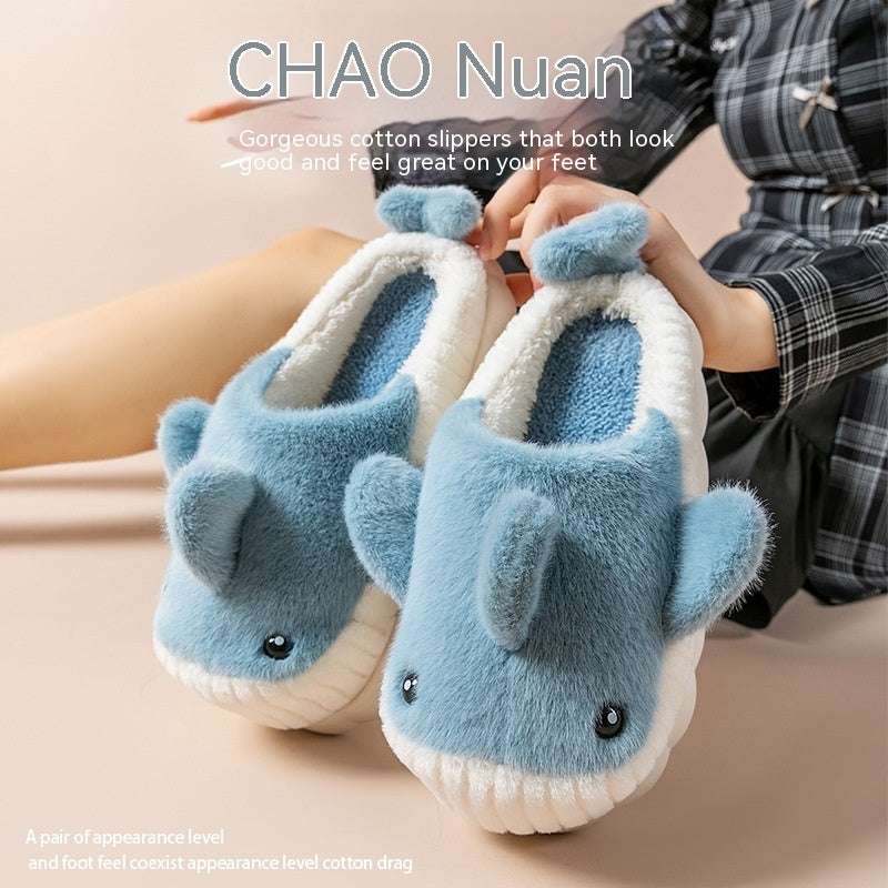 Winter Cute Shark Shoes Women Thick Sole Warm Plush Home Fluffy Slippers Outdoor Garden Indoor Floor House Shoes - globaltradeleader