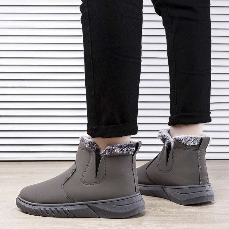 Winter Snow Boots Men V Cutout Shoes With Plush Ankle Boots - globaltradeleader