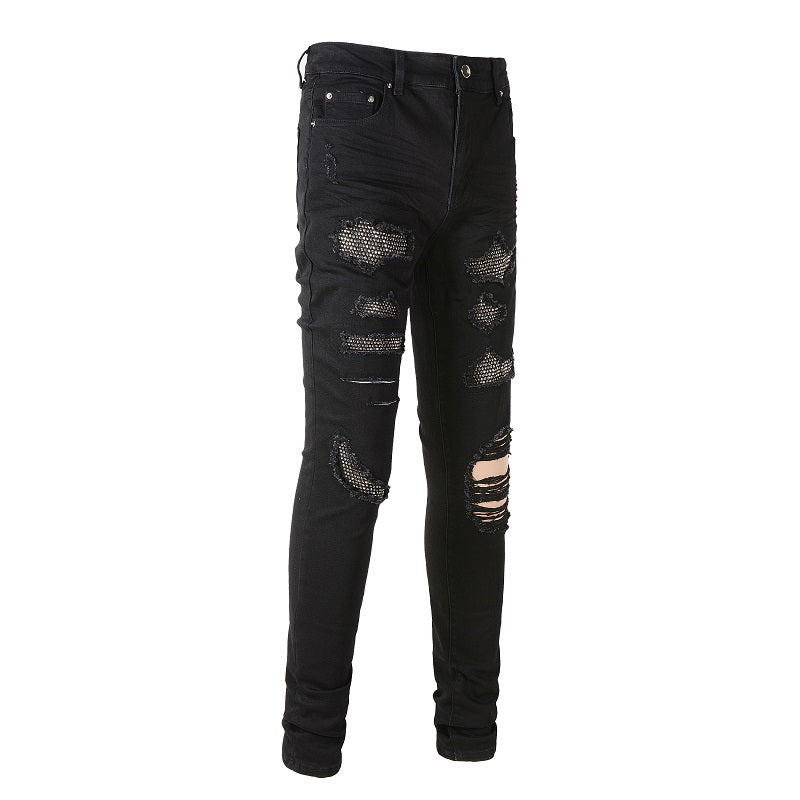 Diamond Embellished Stretch Black Slim Fitting Small Leg Jeans