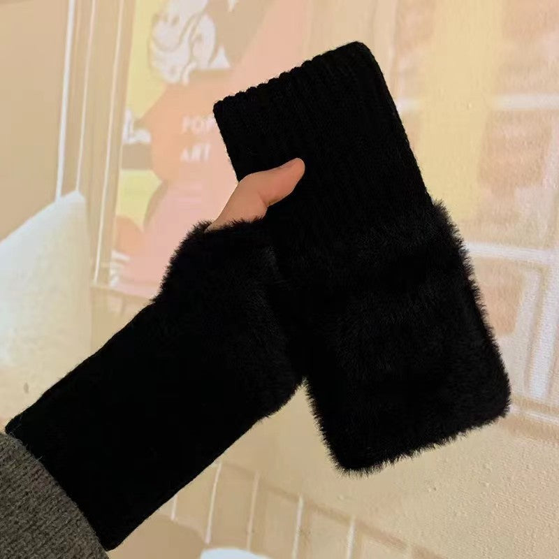 Korean Style Half Finger Flip Autumn And Winter Thermal Knitting Gloves - globaltradeleader