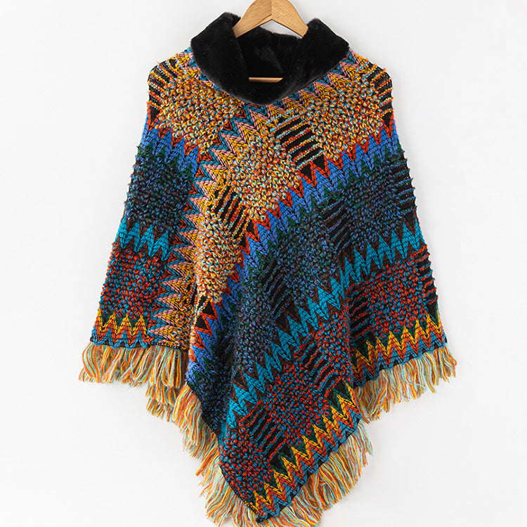 Autumn And Winter Turtleneck Knitted Shawl For Women