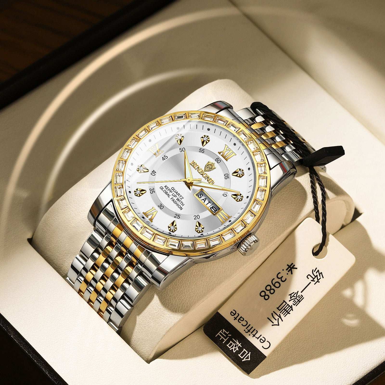 Business Diamond-embedded Mechanical Watch Double Calendar Waterproof Luminous - globaltradeleader