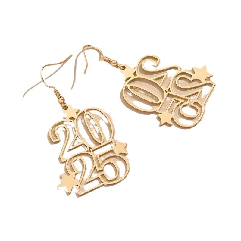 New Creative Gloden Number 2025 Dangle Earrings For Women Fashion Jewelry New Year Earring For Party - globaltradeleader
