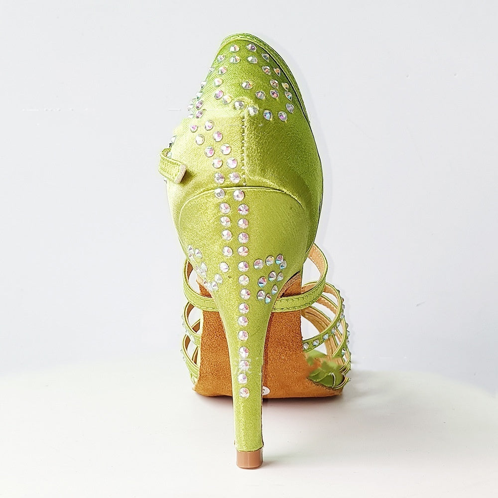 Green Rhinestone Latin Dance Shoes Women's High Heel Dancing Shoes - globaltradeleader