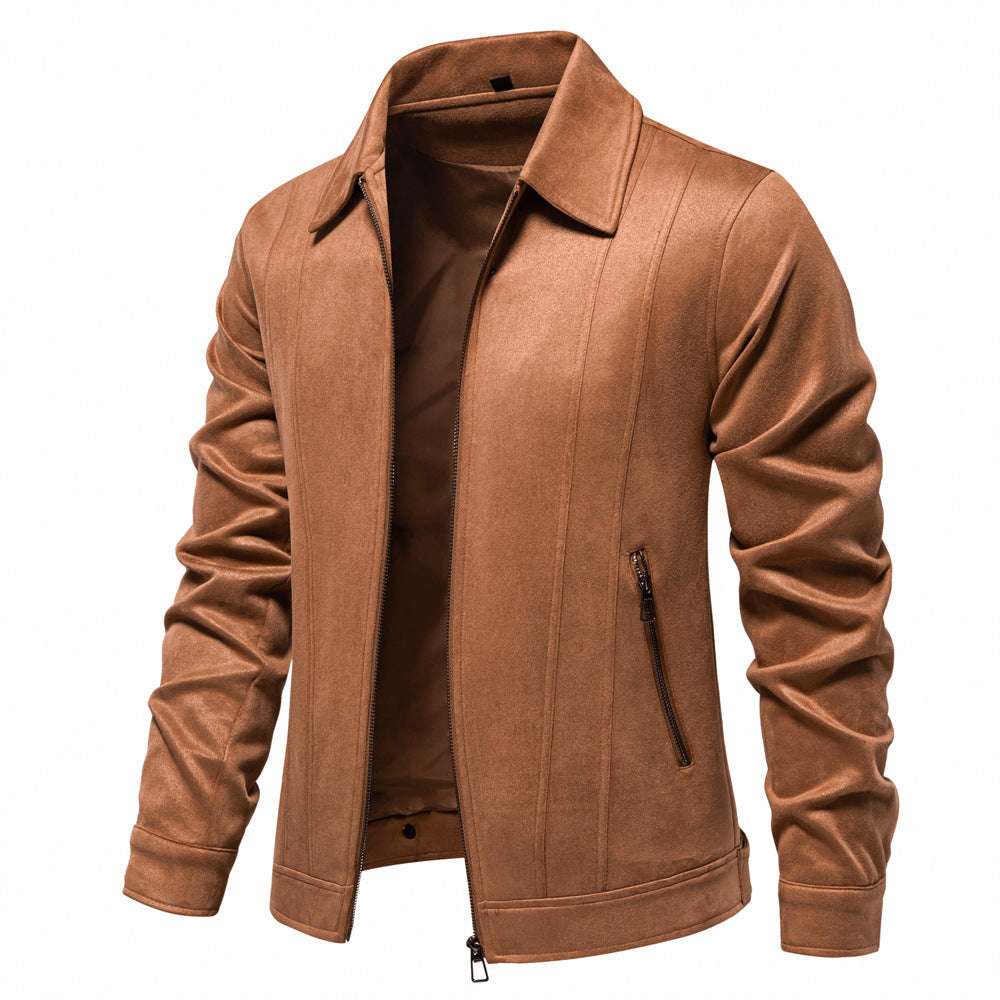 Fashion Lapel Zipper Jacket Autumn And Winter Solid Suede Coat Men's Clothing Outdoor - globaltradeleader