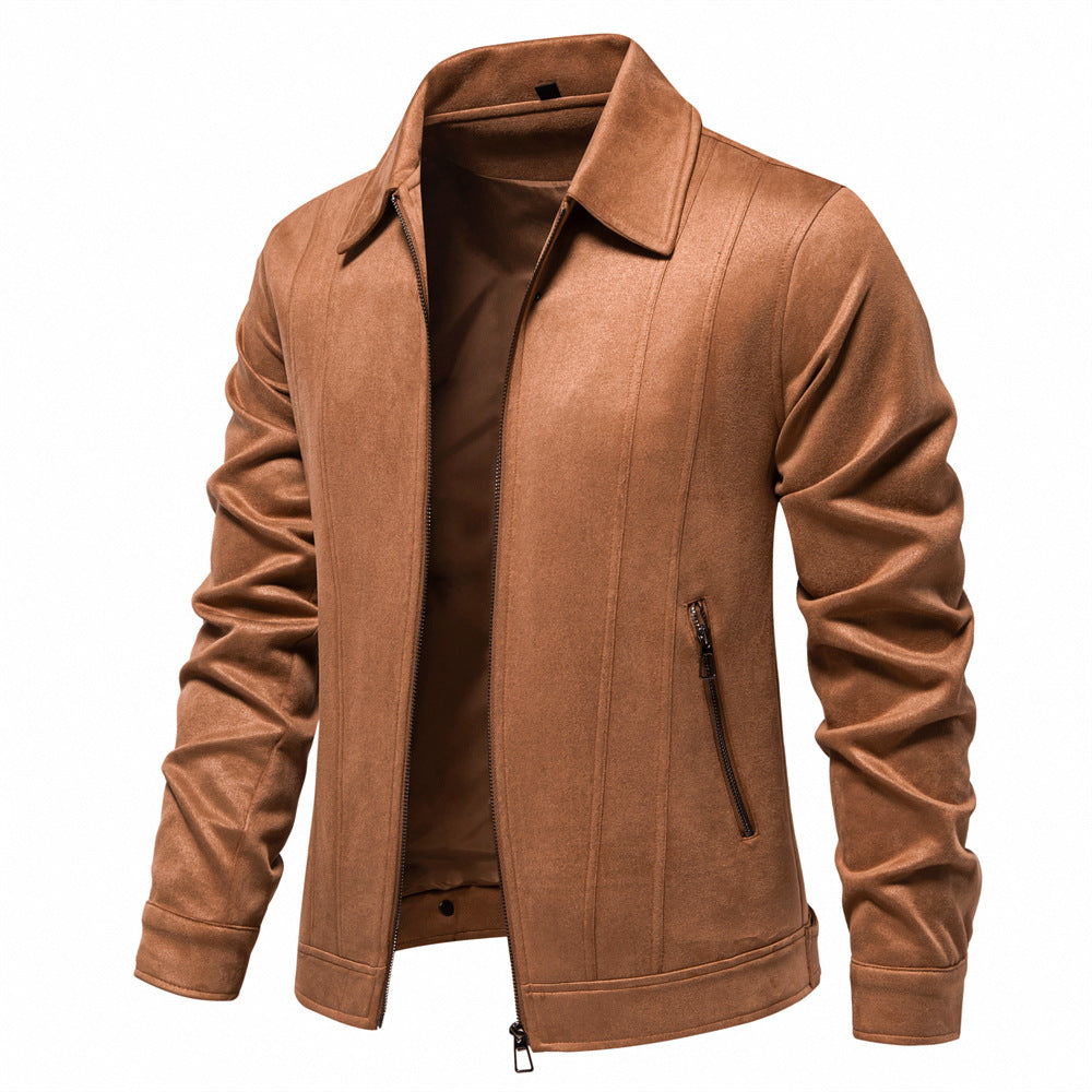 Fashion Lapel Zipper Jacket Autumn And Winter Solid Suede Coat Men's Clothing Outdoor - globaltradeleader