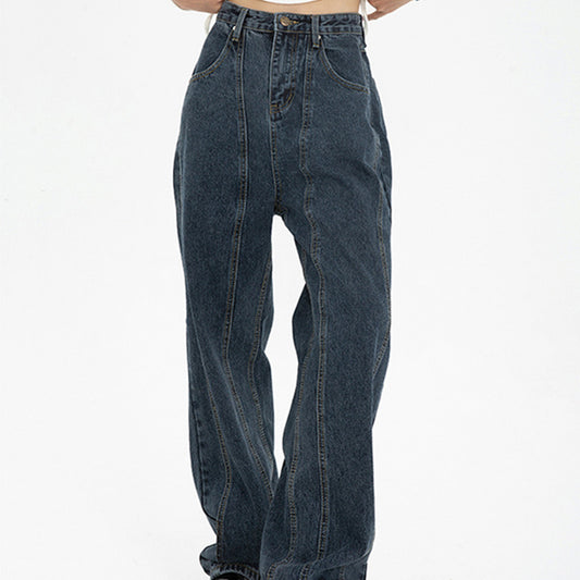 Dark Blue Jeans For Women Loose Drape