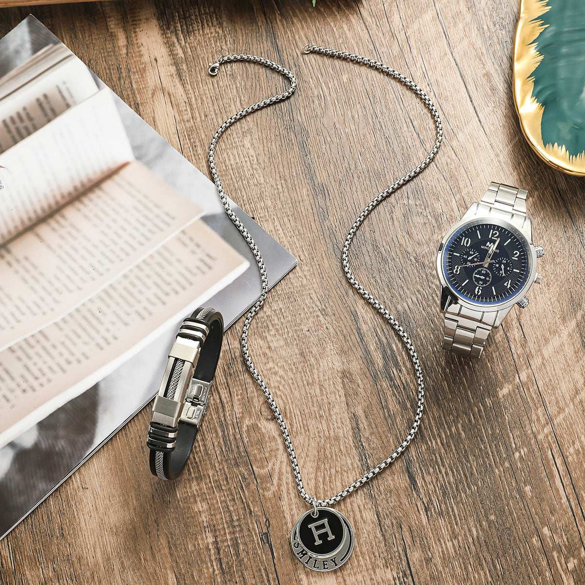 Men's Business Gift Holiday Birthday Gift Bracelet Necklace Watch Suit - globaltradeleader