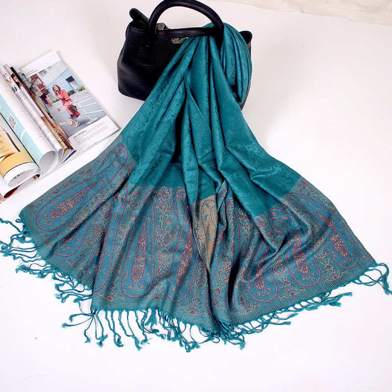 Ethnic Style Cashew Scarf Air Conditioning Talma Scarf Dual-use Jacquard Tassel