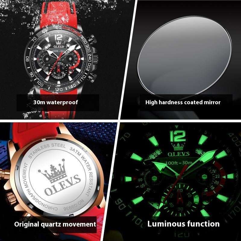 Silicone Band Multi-function Luminous Quartz Watch Men's Watch Men's Watch - globaltradeleader