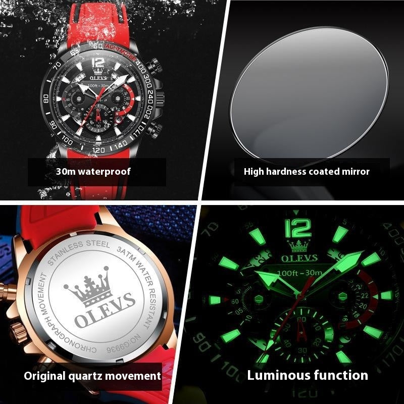 Silicone Band Multi-function Luminous Quartz Watch Men's Watch Men's Watch - globaltradeleader