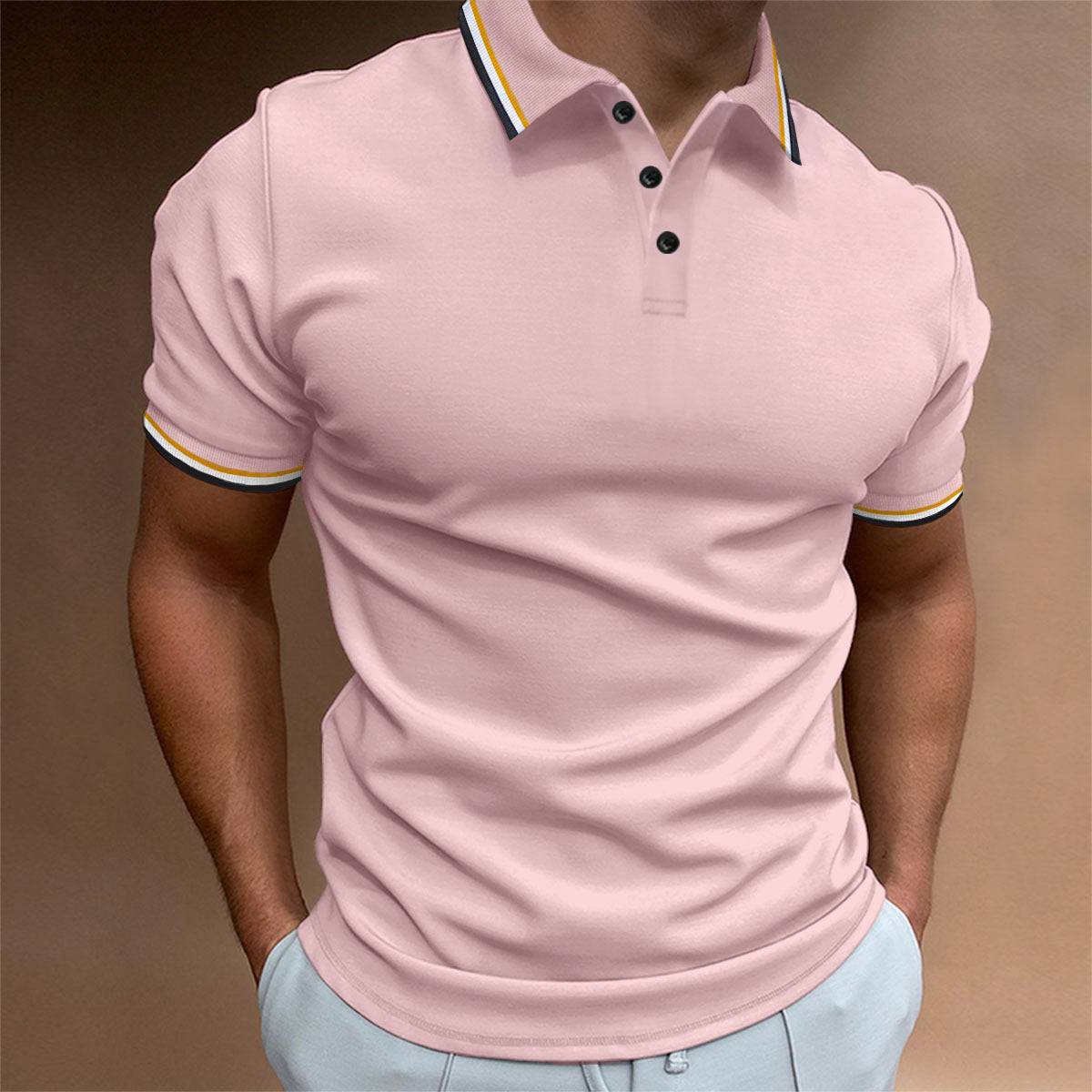 Men's Slim Polo Shirt Rib Striped T-shirt Top - globaltradeleader