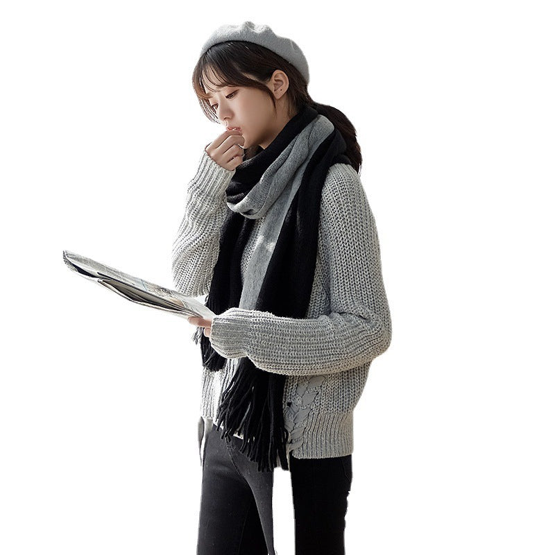 Men's And Women's Korean-style Cashmere Color Matching Scarf Solid Color Shawl - globaltradeleader