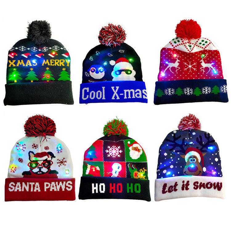 LED Christmas Hat Sweater Knitted Beanie Christmas Light Up Knitted Hat Christmas Gift Adult Kids Xmas 2022 New Year Decorations