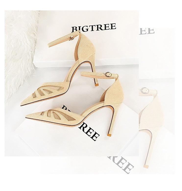 Low-cut Pointed Toe Nightclub Mesh Hollow-out Strap Sandals - globaltradeleader