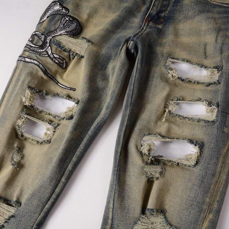 High Street Embroidered Jeans With Holes
