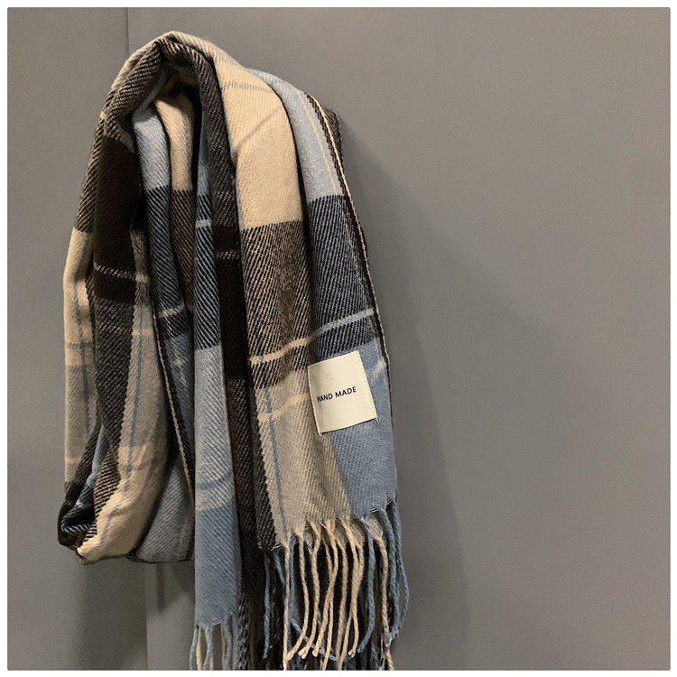 Men's Fashionable And Versatile Plaid Faux Cashmere Scarf