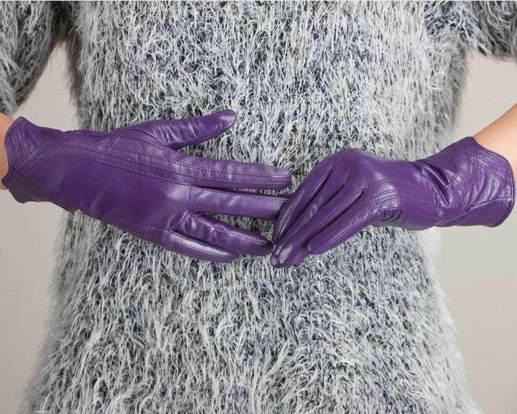 Women's Fashion Winter Warm Gloves Real Lamb Leather Handmade Curve Sheepskin Gloves - globaltradeleader