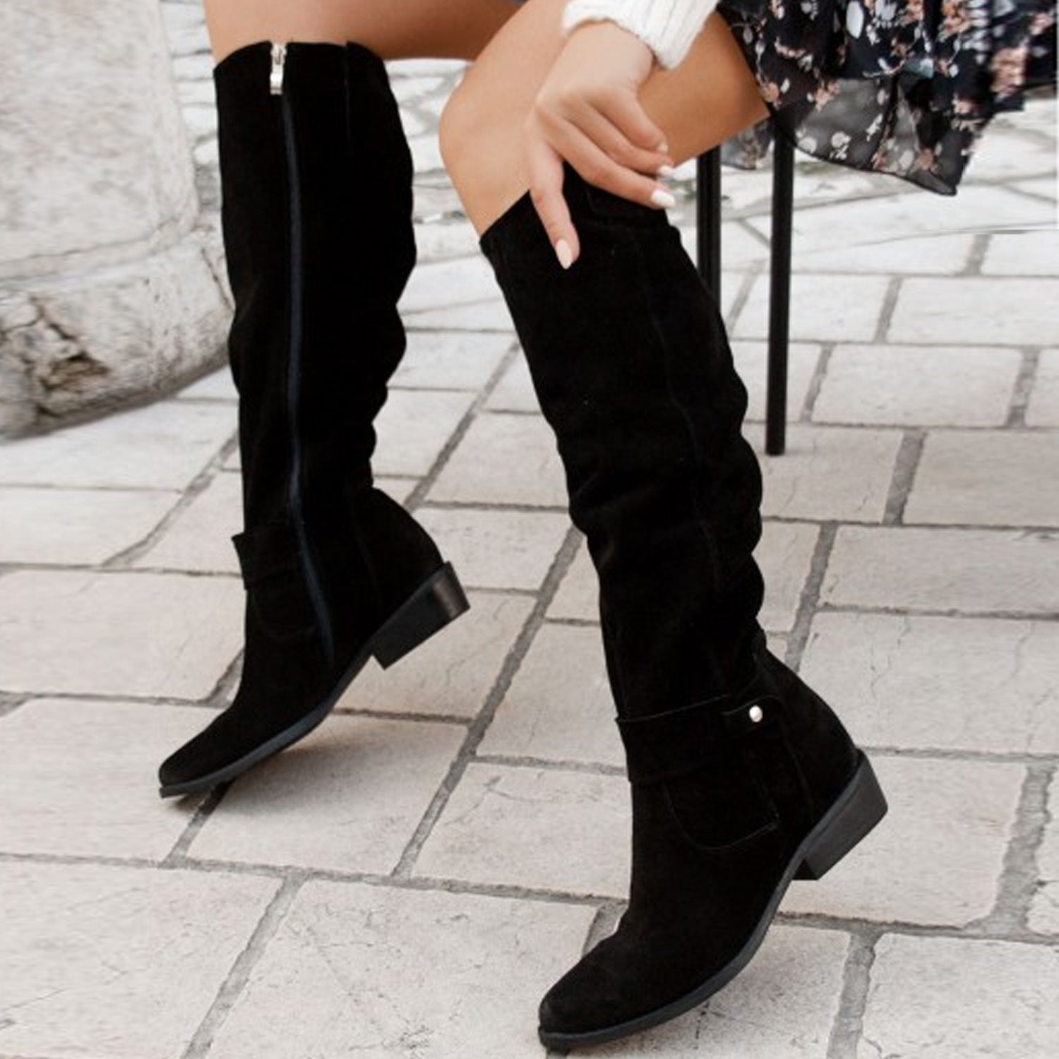 Autumn And Winter Low Heel Side Zipper Suede Women's High Boots - globaltradeleader