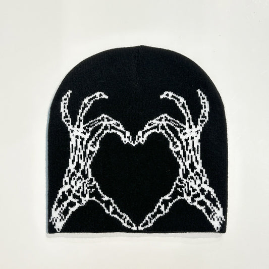 Heart-shaped Skull Hand-held Flower Knitted Wool Hat - globaltradeleader