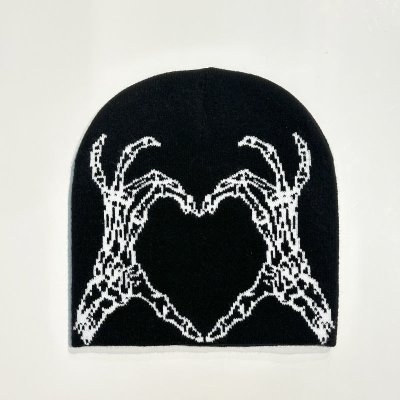 Heart-shaped Skull Hand-held Flower Knitted Wool Hat - globaltradeleader