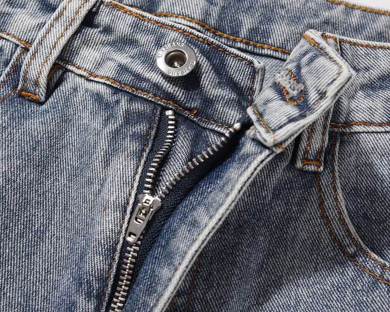Men's Wash Blue Zipper Splicing Jeans