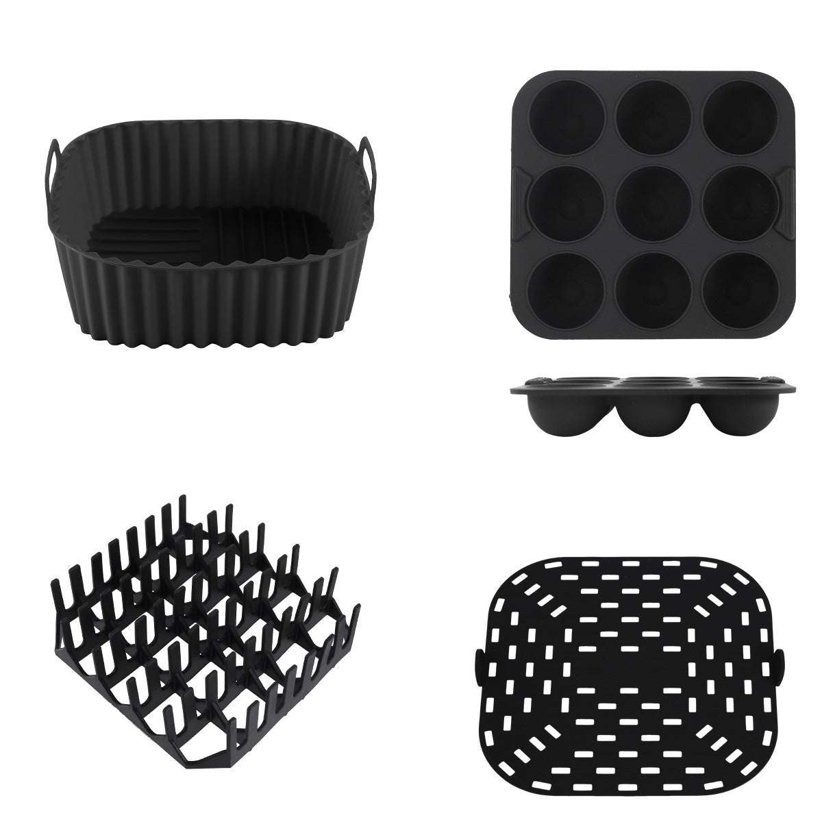 Household Kitchen Air Fryer Square Silicone Baking Tray Set