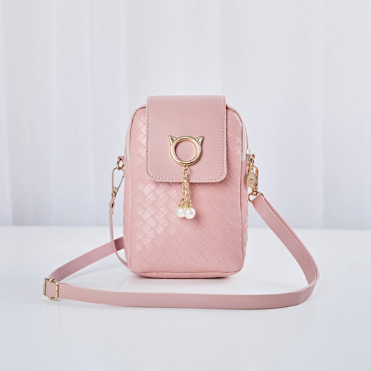 A Generation Of 2022 Autumn And Winter Version Of The New Mobile Phone Bag Woven Pearl Tassel Cover Type Women's Bag Single Shoulder Oblique Span